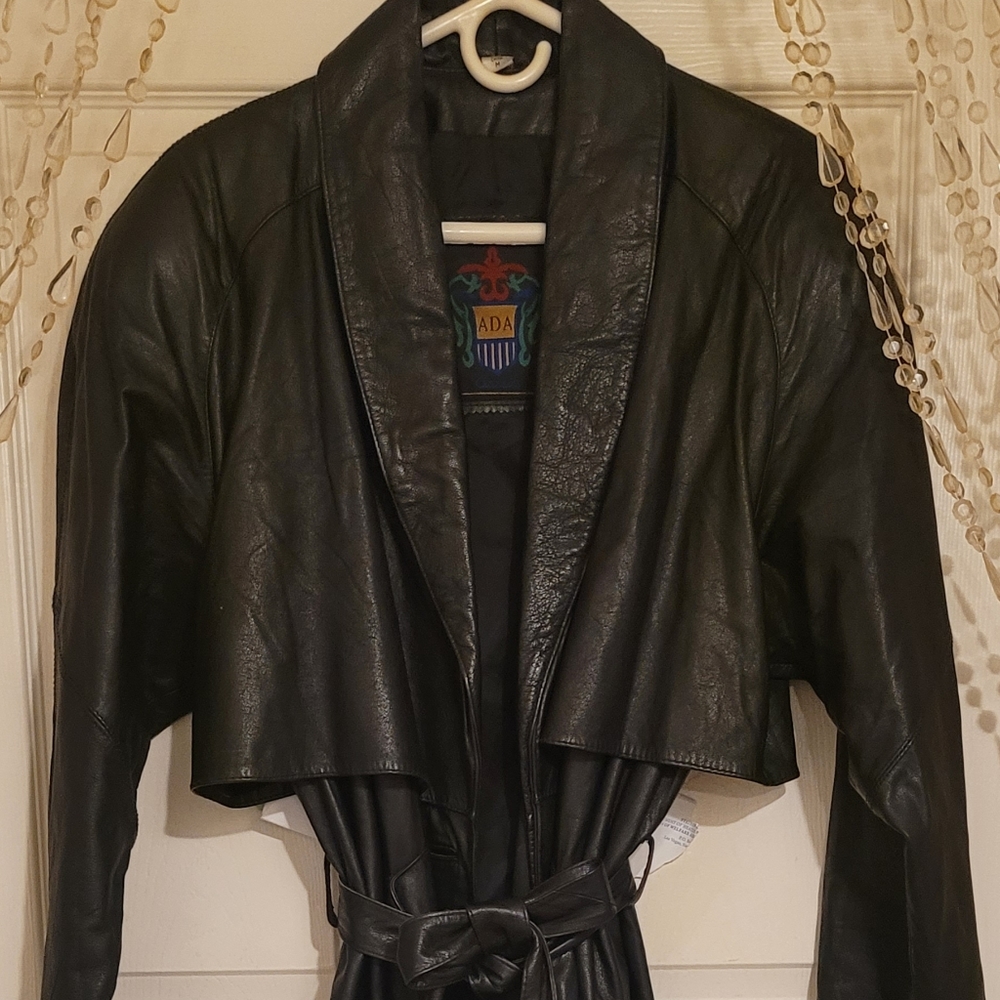 Black leather vintage trench coat